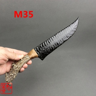 现货天然黑曜石刀红琉璃鹿角柄爪子刀手工打制石器刀龙晶石刀M35