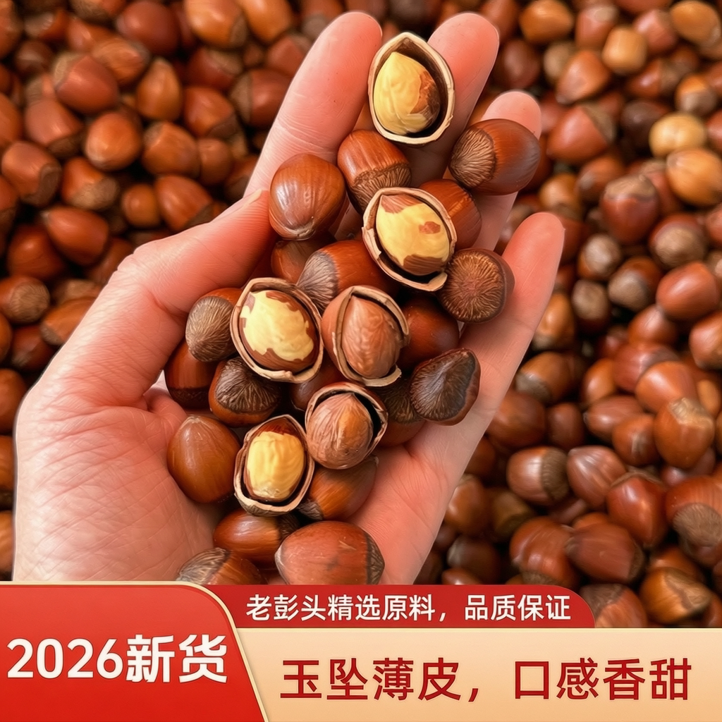 老彭头东北特产2026年新货玉坠榛子铁岭开原纸皮毛榛子坚果零食