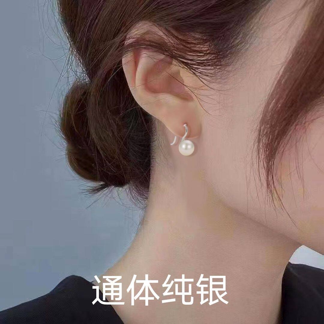 S999纯银耳钩淡水珍珠气质高耳线