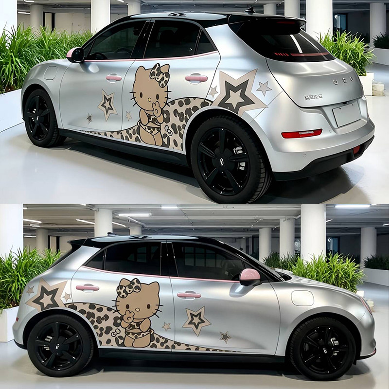 适用欧拉黑猫好猫GT闪电猫豹纹凯蒂KT猫车身装饰五菱缤果车贴贴纸
