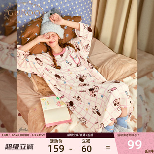 Gukoo 果壳卡通小狗睡衣女秋冬珊瑚绒可外穿家居服睡裙可外穿