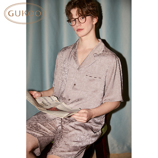 家居服套装 Gukoo 简约提花色丁新款 翻领男士 果壳睡衣夏季