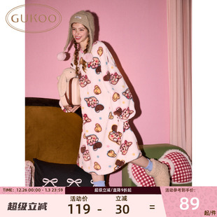 Gukoo 加厚圆领卡通加绒舒适女士家居服睡裙可外穿 果壳睡裙冬季