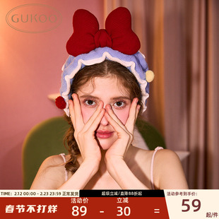 Gukoo/果壳束发带蝴蝶结新年红发饰浴室卡通毛绒松紧洗脸发饰