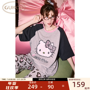 Gukoo/果壳睡衣女春夏Hellokitty系列豹纹短袖睡衣纯棉家居服套装