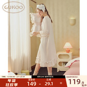 Gukoo 果壳睡衣女春秋少女风荷叶边家居服睡裙长袖 连衣裙可外穿