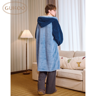 加厚保暖舒适睡袍可外穿 家居服冬季 Gukoo 果壳睡袍简约连帽男士