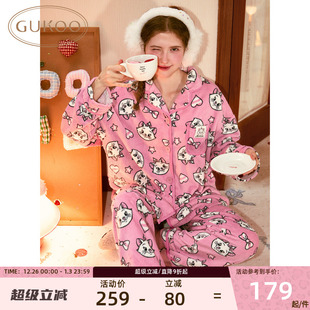 可外穿 加厚舒适翻领甜美女士家居服套装 Gukoo 果壳睡衣玛丽猫冬季