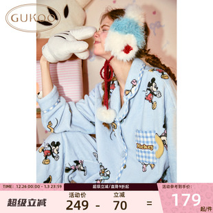 可爱新款 米奇卡通毛绒睡衣套装 女士居家服 果壳女冬季 Gukoo