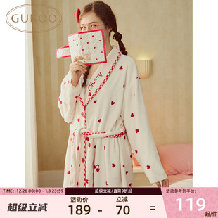 Gukoo 果壳睡袍珊瑚绒睡衣女秋冬加绒加厚浴袍晨袍新娘家居睡袍