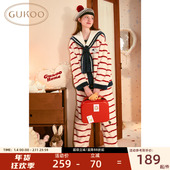 家居服套装 Gukoo 果壳女睡衣mikko加绒条纹开衫 可外穿毛绒