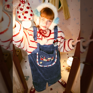 Gukoo/果壳睡衣女冬加绒米妮联名甜美可爱连体家居服套装可外穿