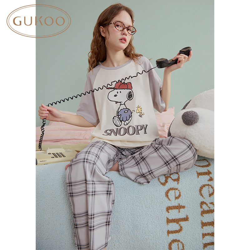 【敬请期待！！】Gukoo果壳睡衣女春秋卡通史努比短袖家居服套装