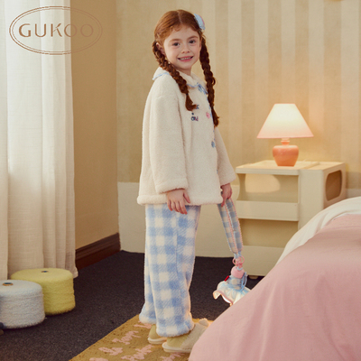 果壳儿童冬季睡衣维尼女童家居服