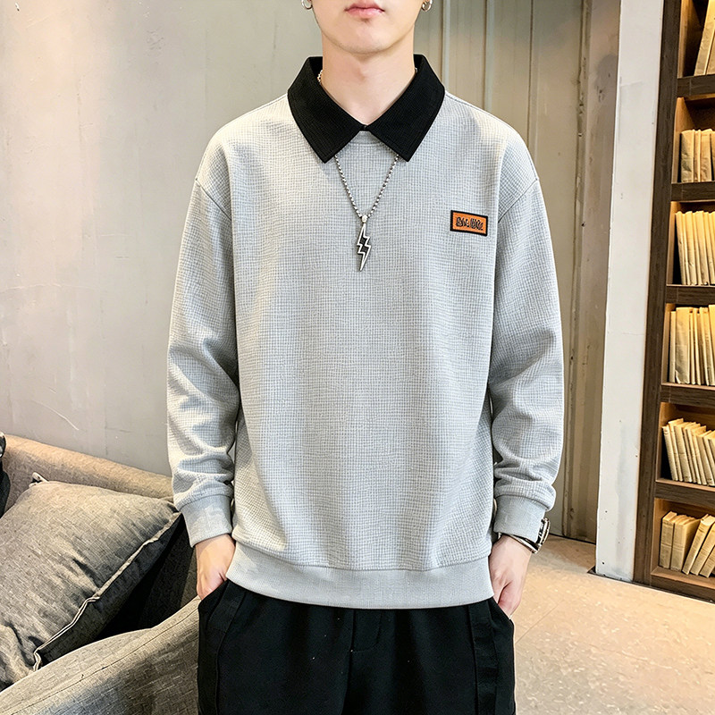 春秋男衬衫领宽松长袖卫衣慵懒风