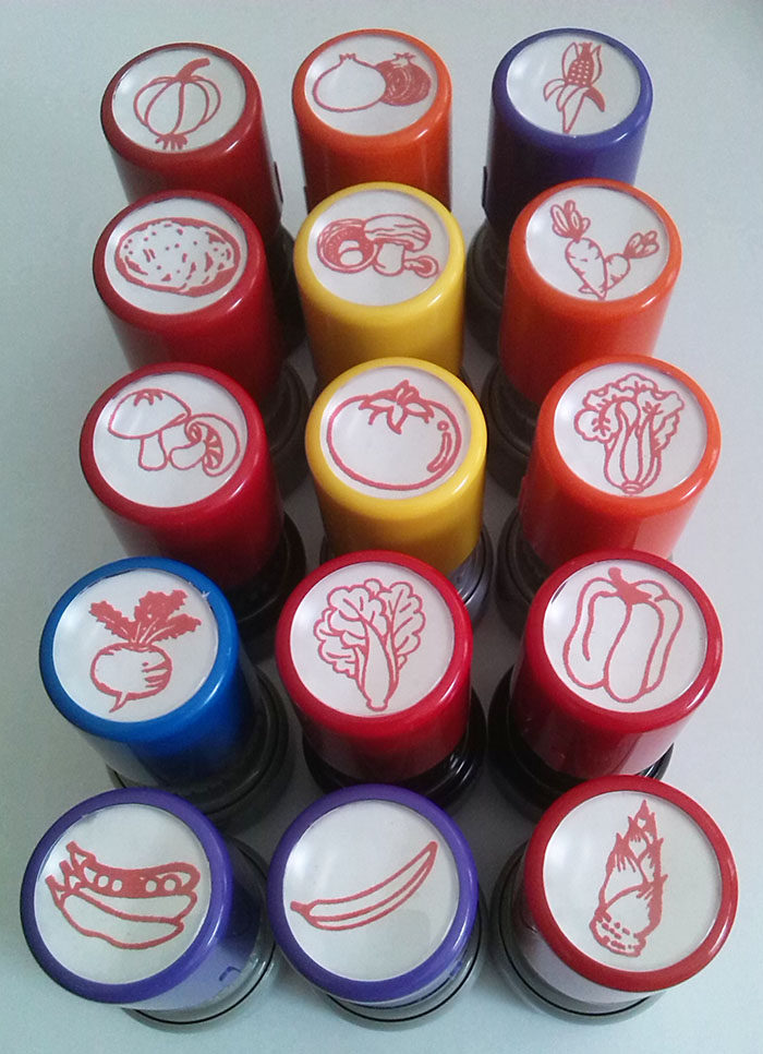 绿优幼儿教学印章水果印章蔬菜印章小红花苹果白菜萝卜等自动出油