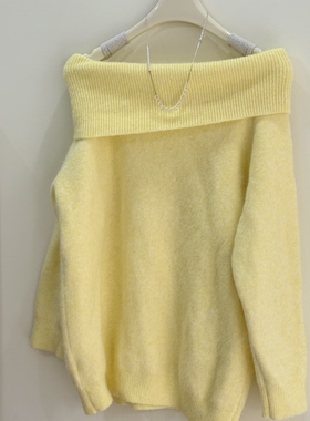 奶芙芙黄色~韩系温柔甜美一字肩毛衣女秋冬新款慵懒风软糯针织衫