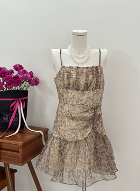 碎花吊带裙女夏奶甜小众裙子欧根纱花色温柔风初恋裙小个子