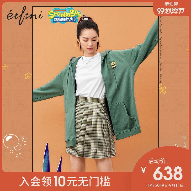 海绵宝宝联名款伊芙丽外套女2020年新款春秋薄宽松韩版连帽卫衣女