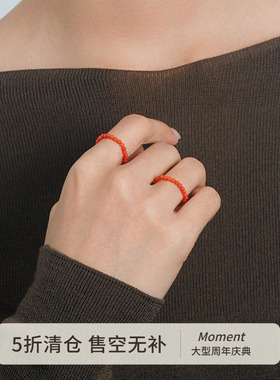 新年红色天然南红玛瑙串珠戒指