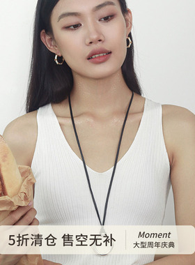 金属圆环毛衣链真皮绳长款项链