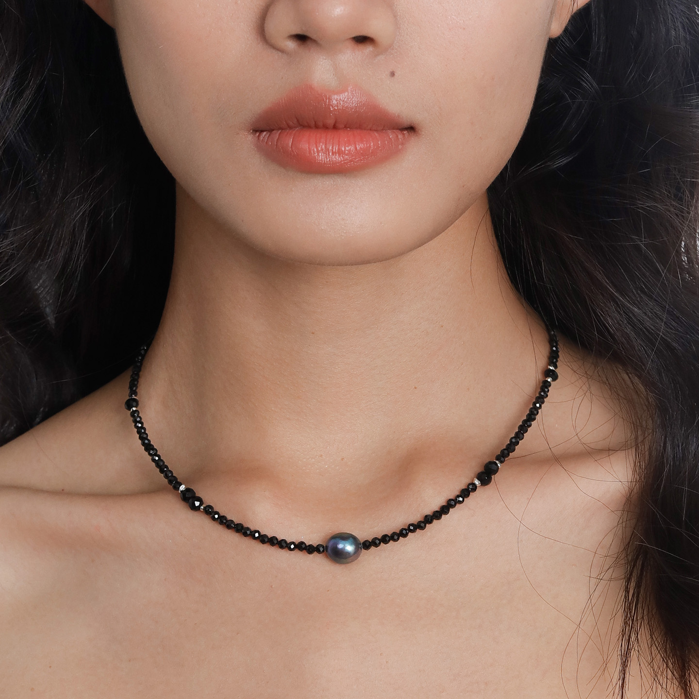 Moment 天然黑尖晶大溪地单颗珍珠项链锁骨链毛衣链颈链2025新款
