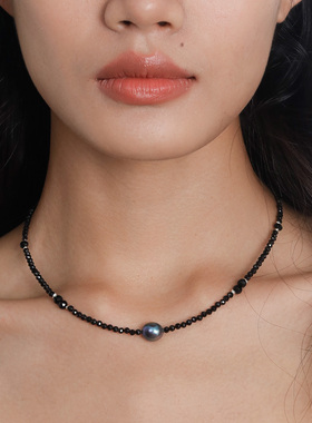 Moment 天然黑尖晶大溪地单颗珍珠项链锁骨链毛衣链颈链2025新款
