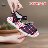 2025夏季 搭扣凉鞋 防滑手工布鞋 平跟牛筋底中年怀旧布凉鞋