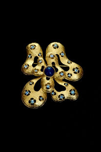 可做吊坠 中古Ivana仿青金石琉璃镶钻缎带花胸针 vintage古董首饰