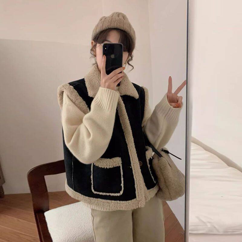 羊羔毛马甲女秋冬新款皮毛体外一体加厚无袖外套背心坎肩马夹外穿
