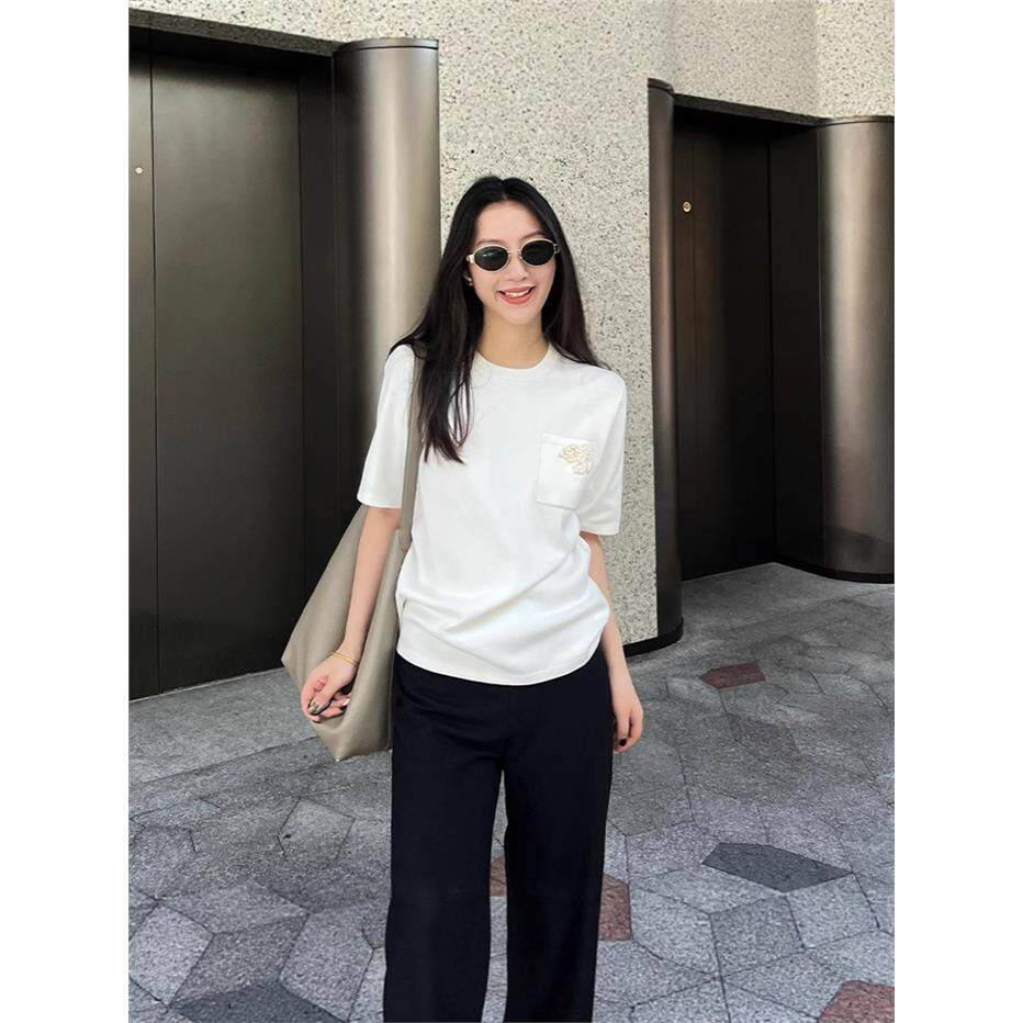 EZ短袖女t恤春夏新款白色圆领纯棉韩系刺绣T恤女宽松休闲版