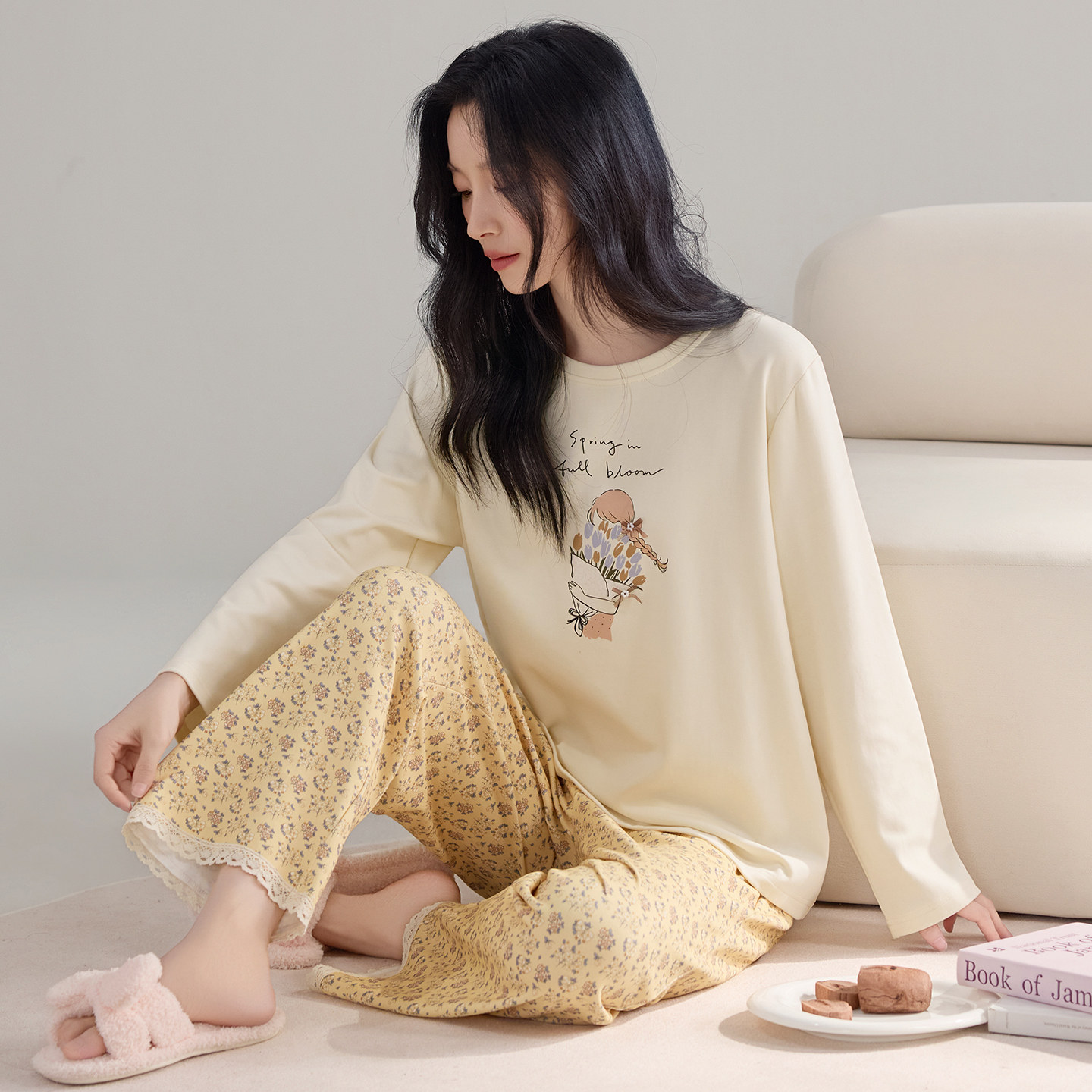 纯棉睡衣女长袖秋季2026新款女士套头可爱可外穿春秋款家居服套装