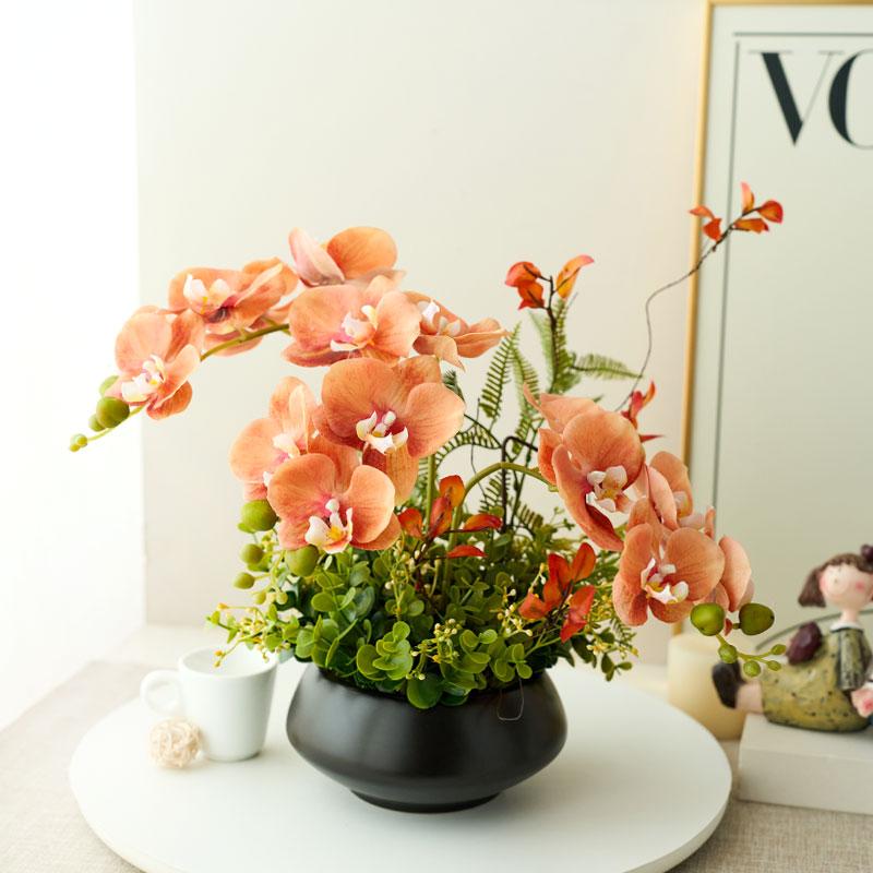 蝴蝶兰仿真花新中式古典假花绿植盆栽客厅餐桌书房玄关装饰摆件设