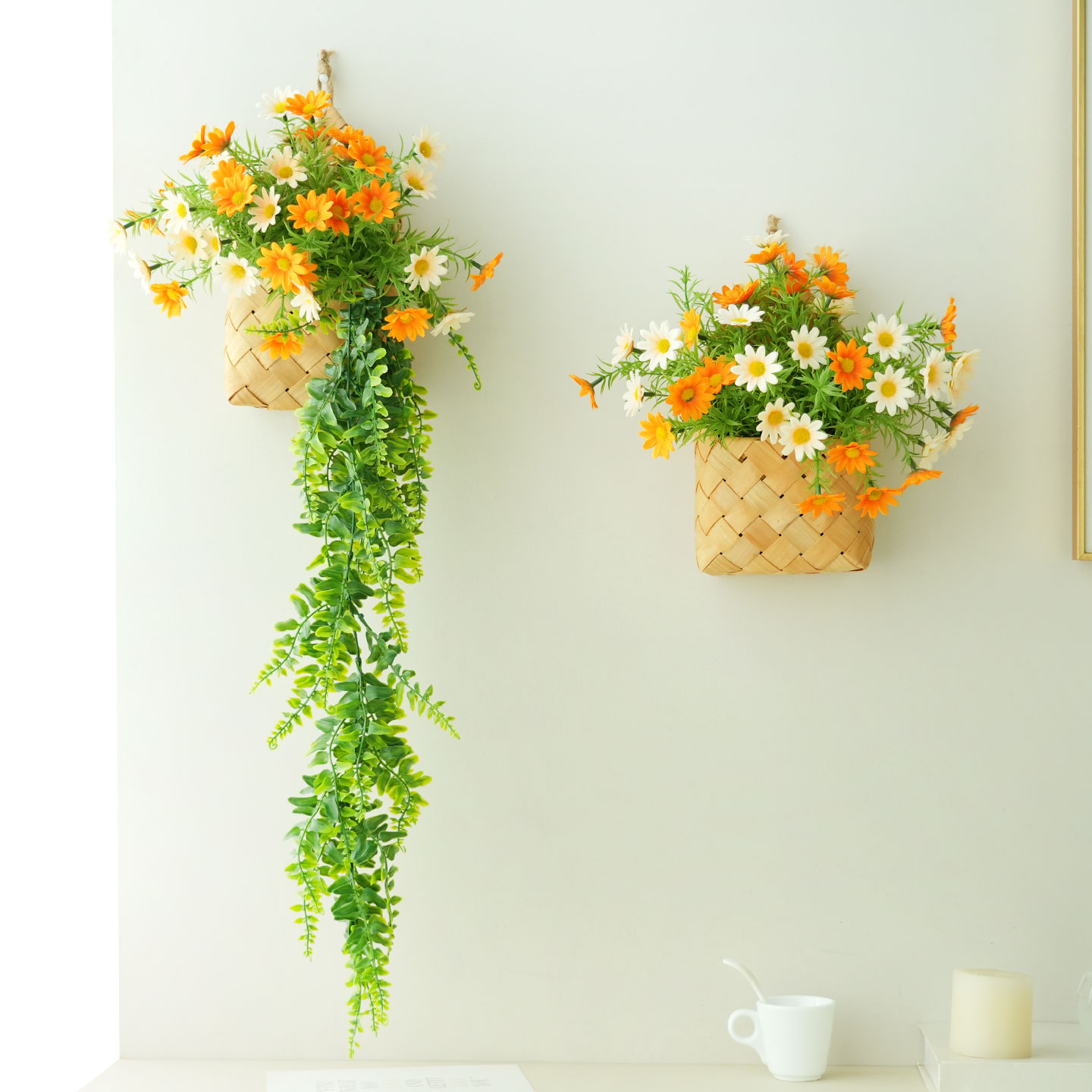已陌原创田园风小雏菊仿真花花篮藤蔓壁饰挂饰客厅卧室假绿植装饰