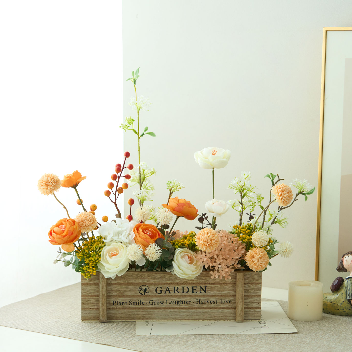 已陌美式复古风高级仿真花假花木质栅栏客厅电视柜酒柜装饰品摆件