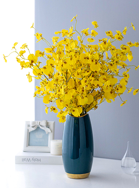 北欧田园假花塑料仿真黄色跳舞兰花卉艺客厅室内餐桌装饰摆件花束