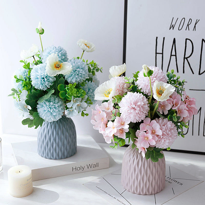 莫兰迪粉蓝色系北欧仿真假绢花艺套餐装家居装饰品客餐厅桌摆设件