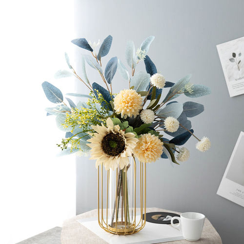 初若安然绢花客厅向日葵花瓶+花