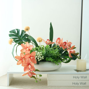 已陌新中式蕙兰仿真花假绿植客厅书房餐桌茶室高级禅意装饰品摆件