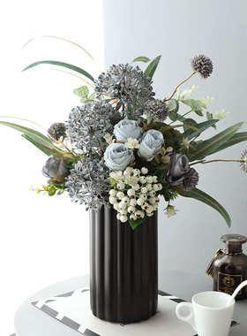 北欧现代轻奢高级感简约黑色锯齿陶瓷花瓶餐桌电视柜仿真花摆件设