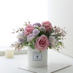 北欧小清新花瓶粉紫色系客厅书房插花家居饰品雅致假花仿真花摆设