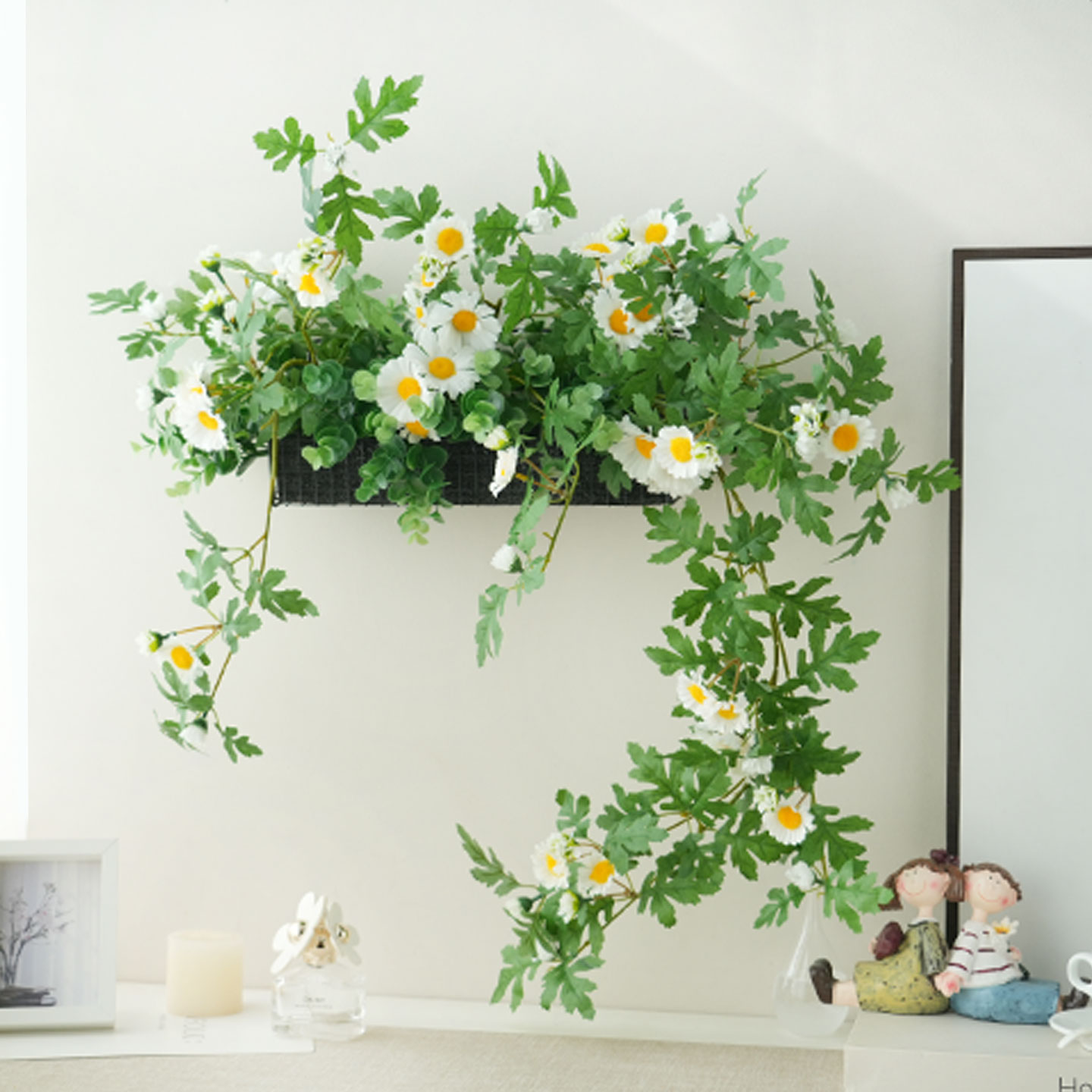 已陌田园风藤条小雏菊仿真花假花网篮墙面客厅电视墙装饰绿植壁挂