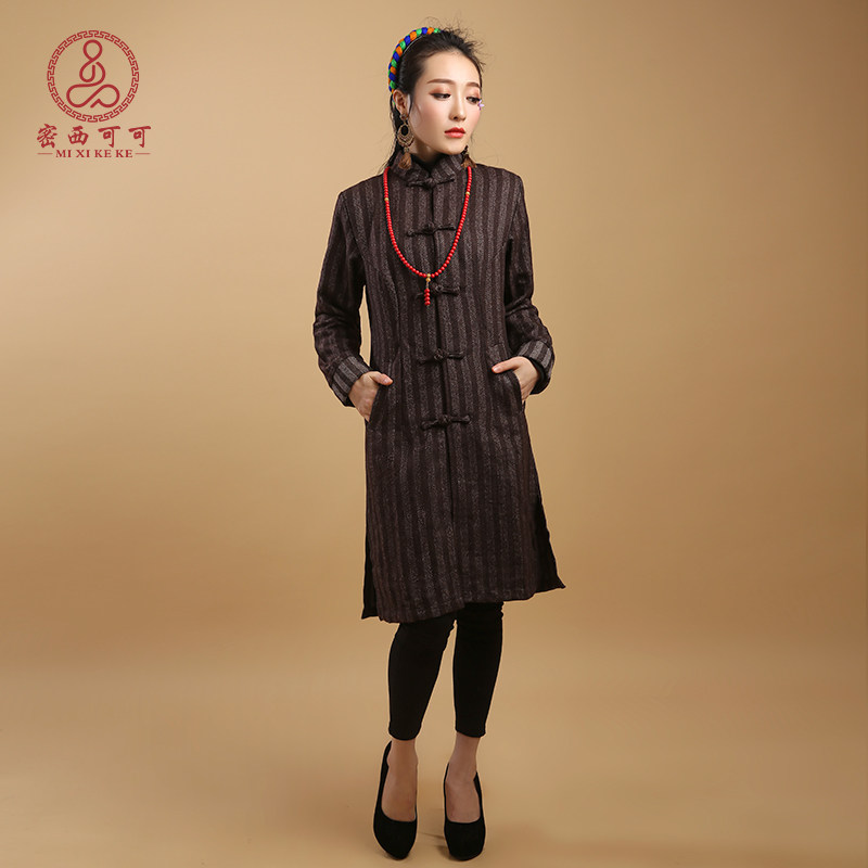 服装藏式中长款修身毛呢外套