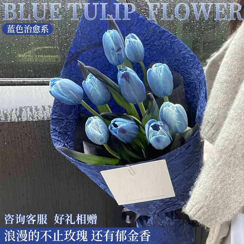 吸色蓝色郁金香鲜花花束小时达同城速递北京上海广州南京配送生日