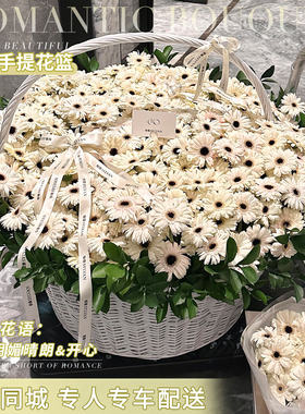 玉镜华沙非洲菊弗朗手提花篮生日鲜花速递同城配送北京上海杭州店