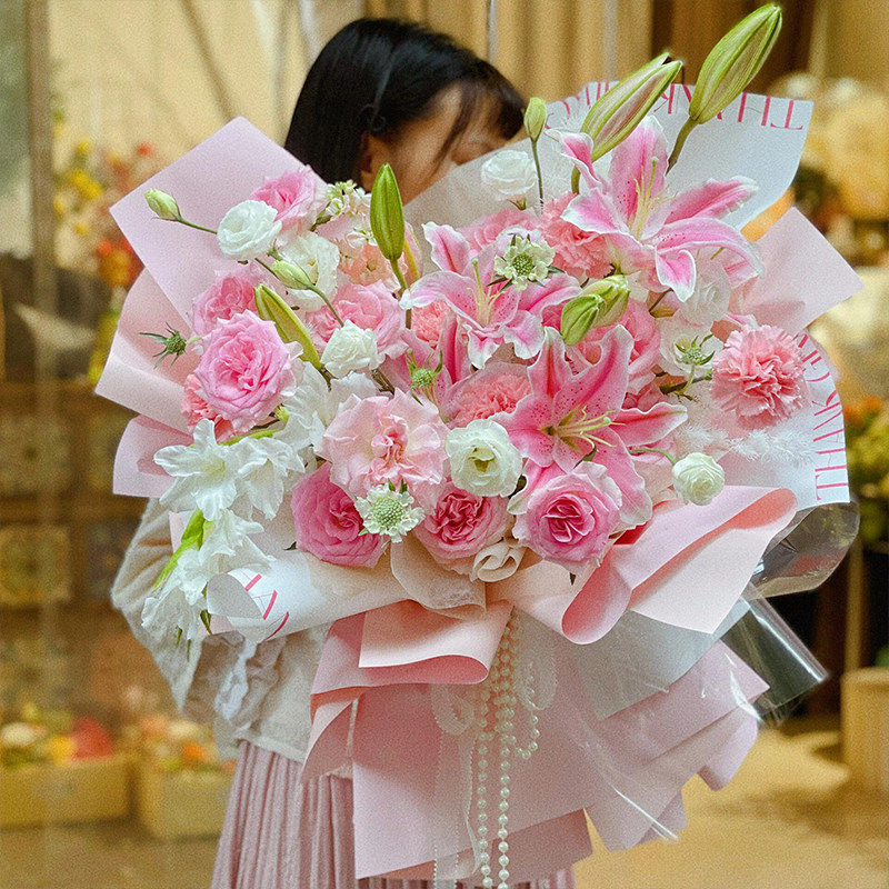母亲节康乃馨玫瑰混搭花束生日礼物送妈妈婆婆长辈真花店上海深圳