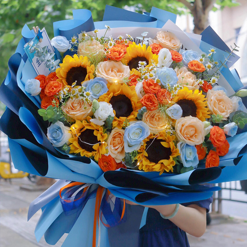 向日葵大花束混搭玫瑰鲜花速递同城全国花店生日礼物配送北京上海