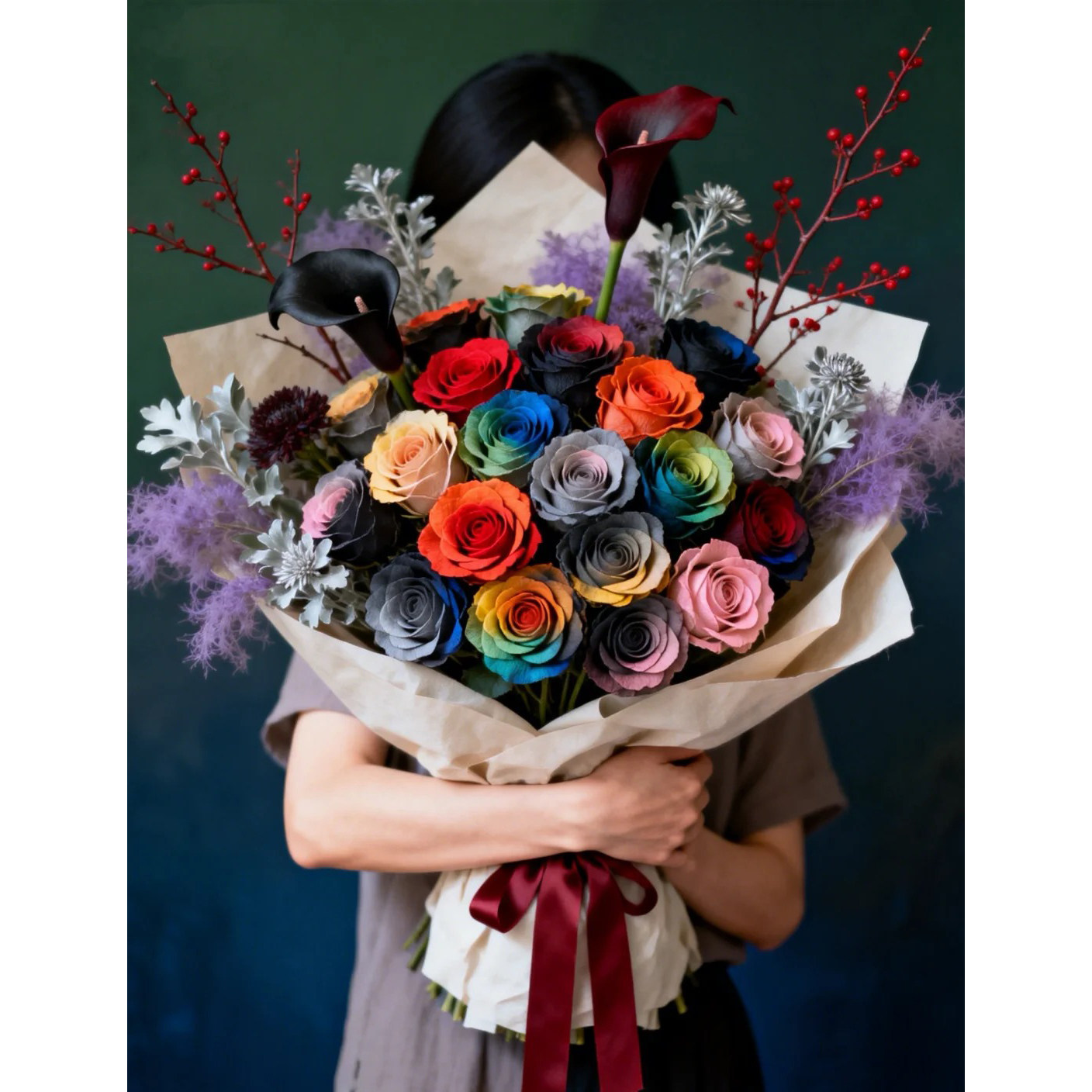 高端定制永生花花束厄瓜多尔黑玫瑰高级花束送男友情人节生日礼物