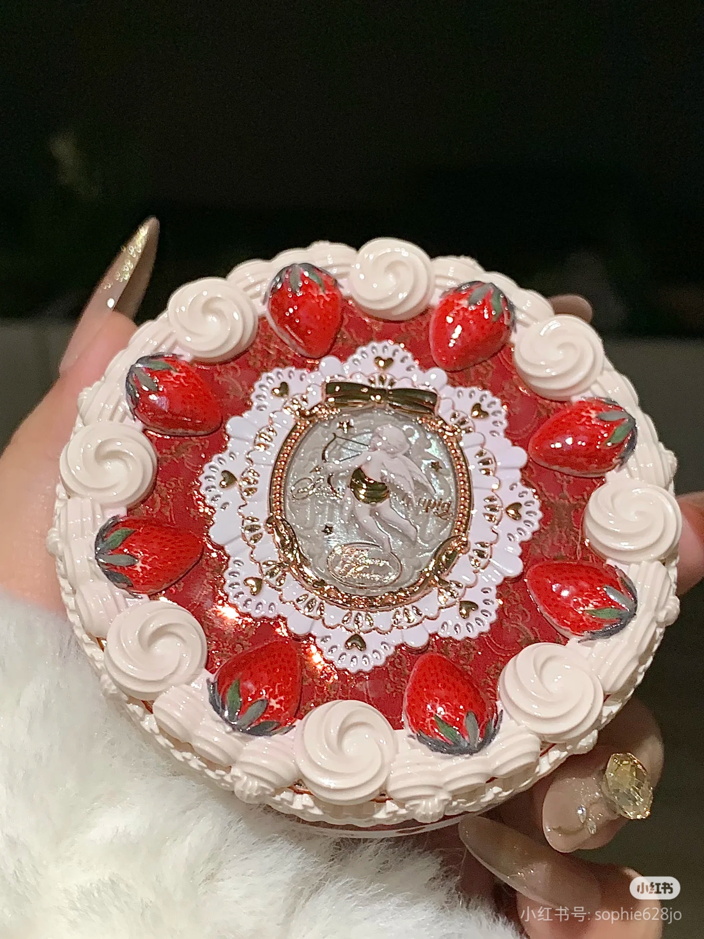 花知晓蜜粉饼草莓丘比特控油定妆柔焦遮瑕不脱妆干雾面哑光带粉扑