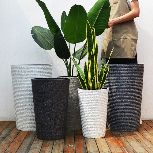 大型高筒树脂圆形客厅绿植花盆